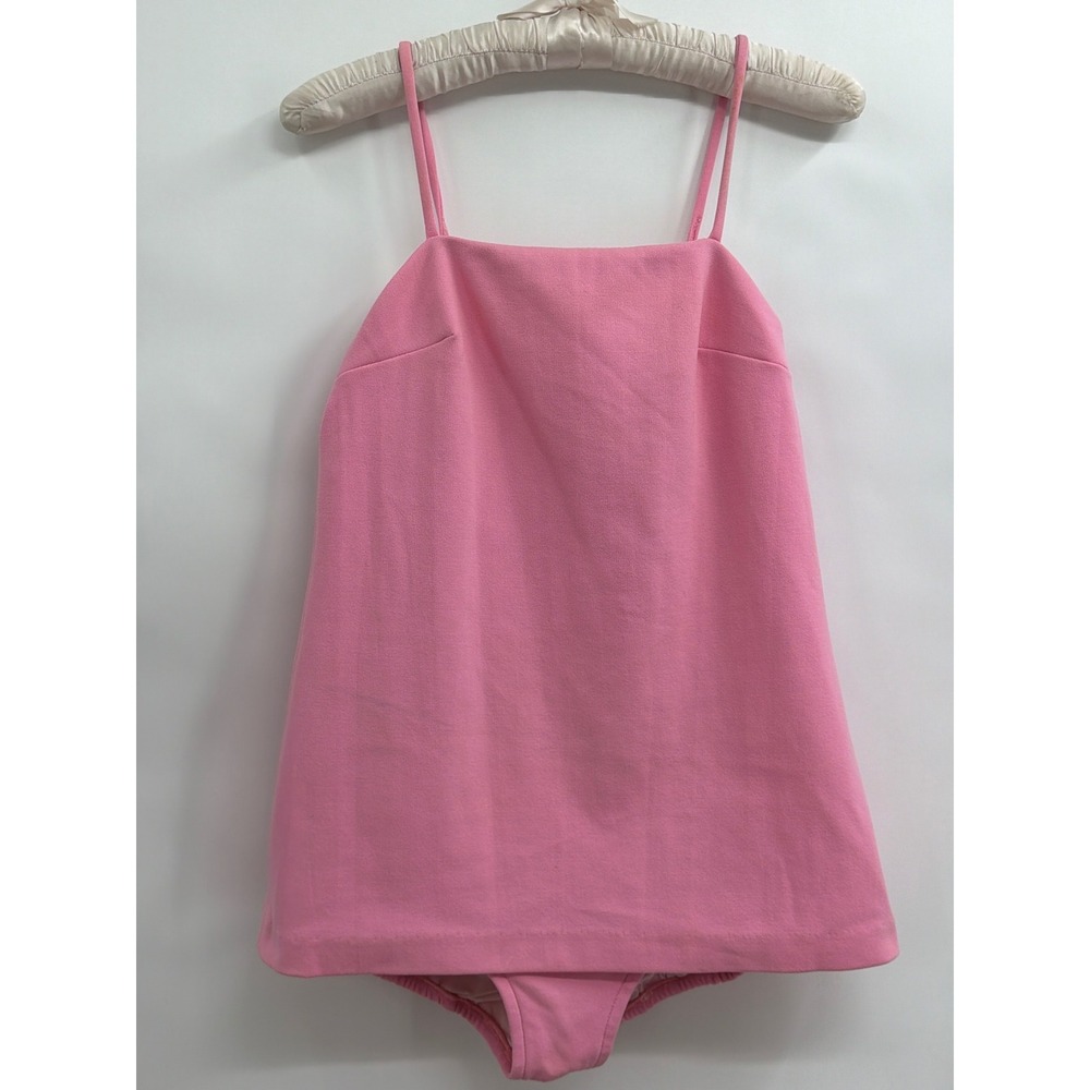 Vintage Rose Marie Reid Pink Swim Dress Bodysuit Spaghetti Strap Retro Size 8